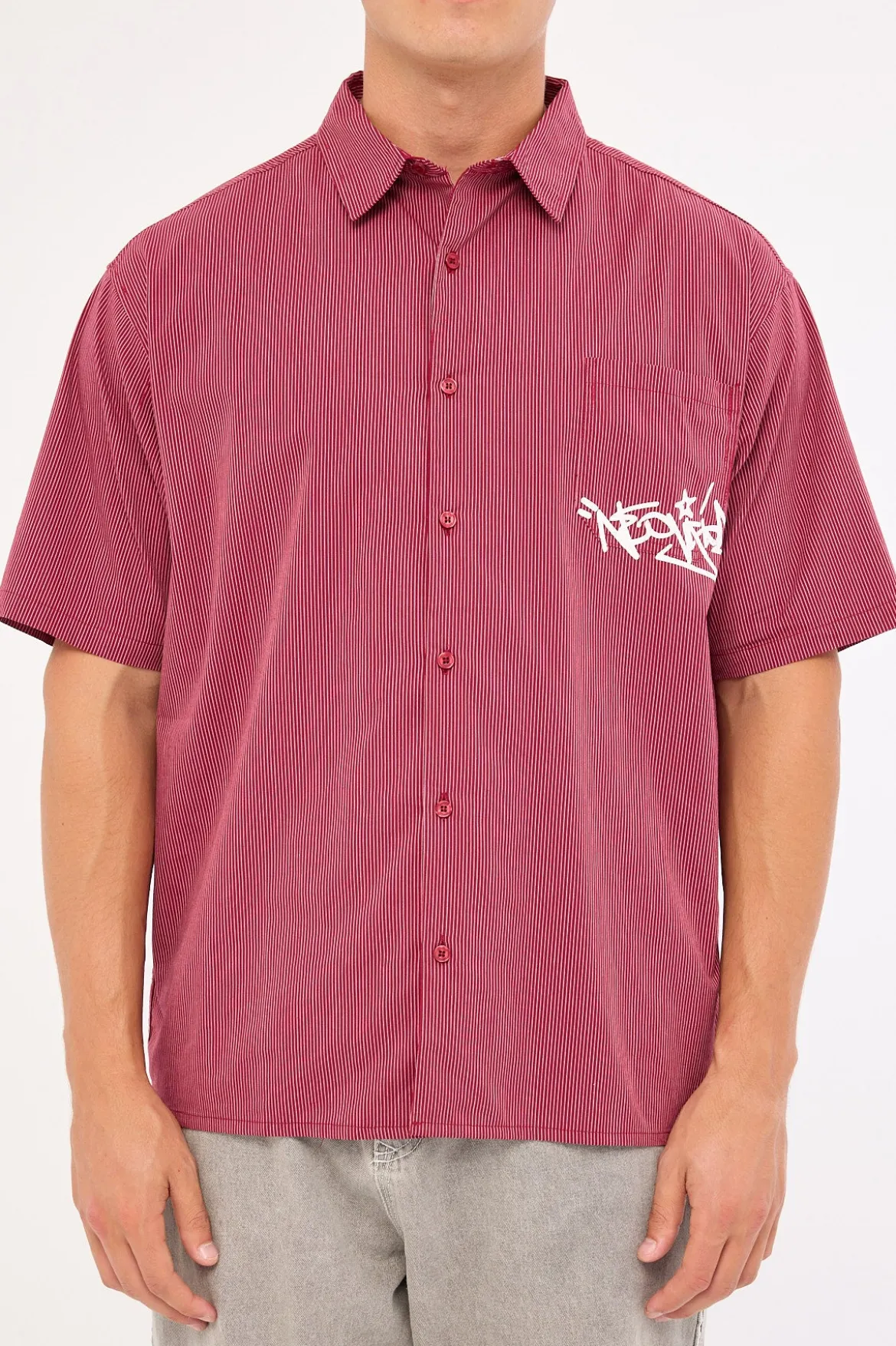 Tagger Oversize Shirt Burgundy/White Stripe
