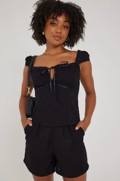 Tailored Linen Blend Short Black