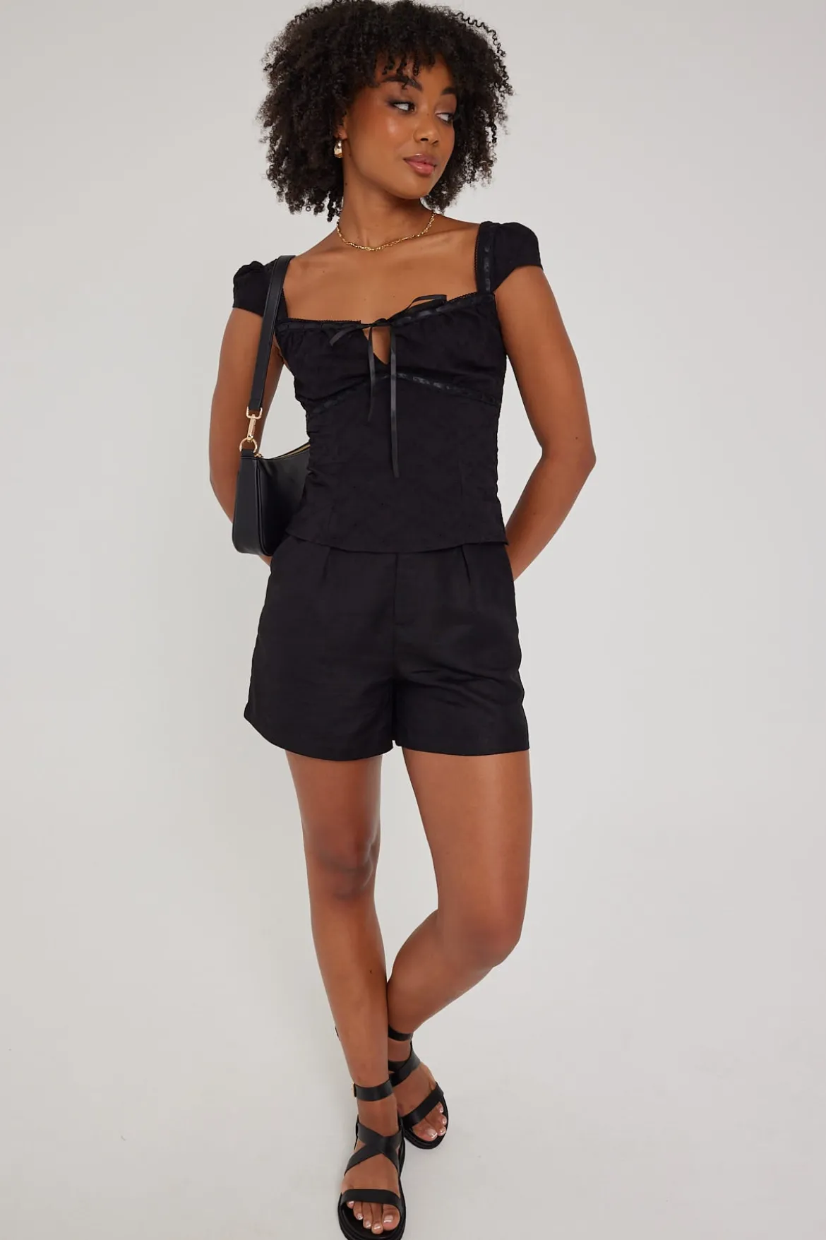 Tailored Linen Blend Short Black