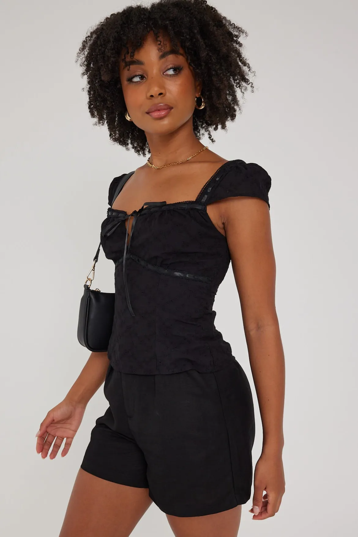 Tailored Linen Blend Short Black