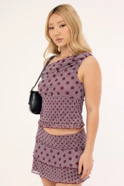 Tarya Top Stripe Polka Plum
