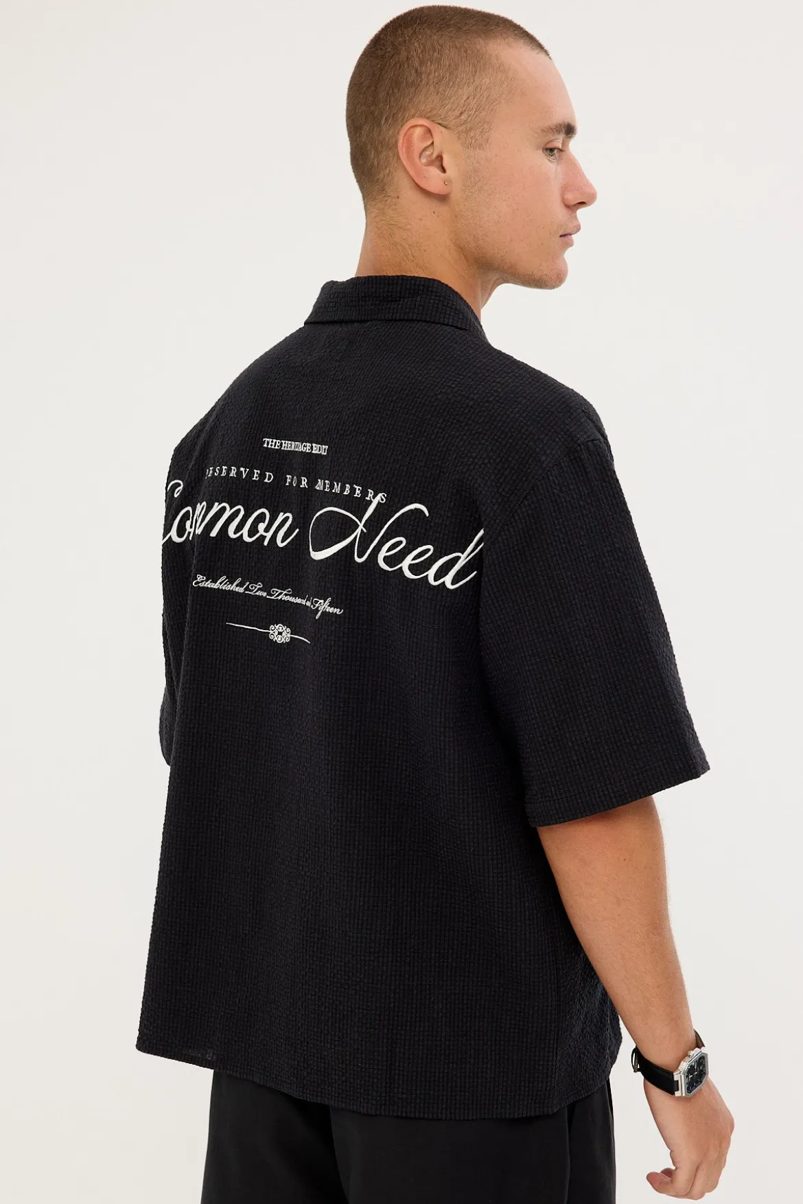 Terrence Boxy Cropped Resort Shirt Black