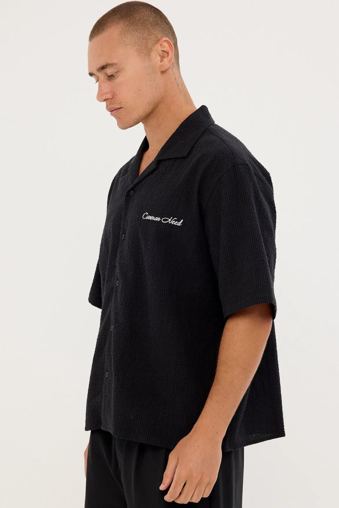 Terrence Boxy Cropped Resort Shirt Black