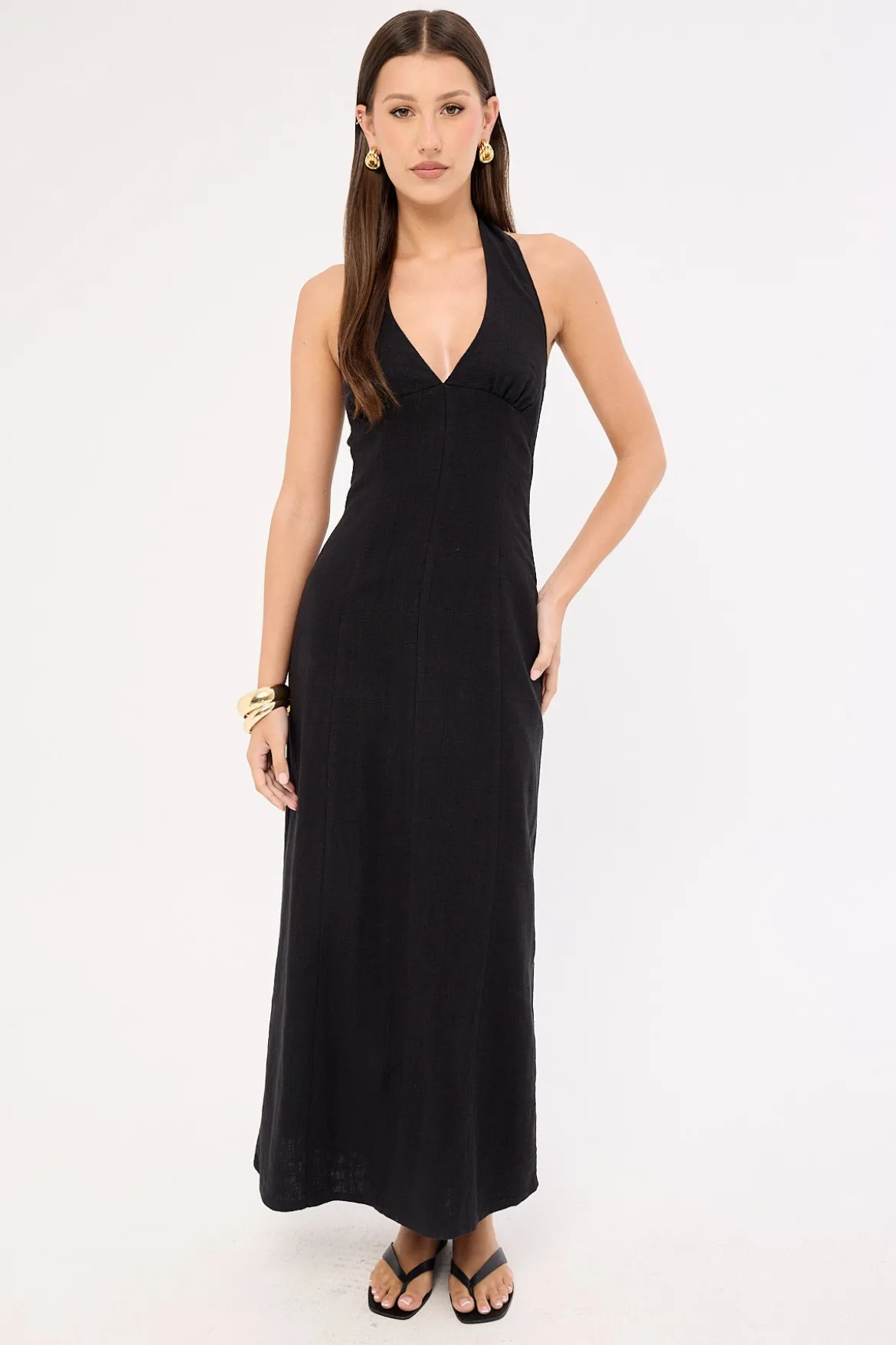 Tessa Halter Linen Maxi Dress Black