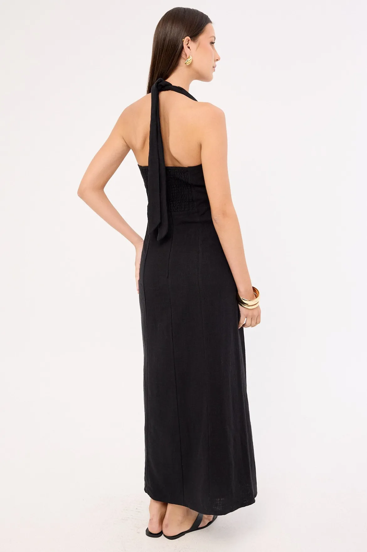 Tessa Halter Linen Maxi Dress Black