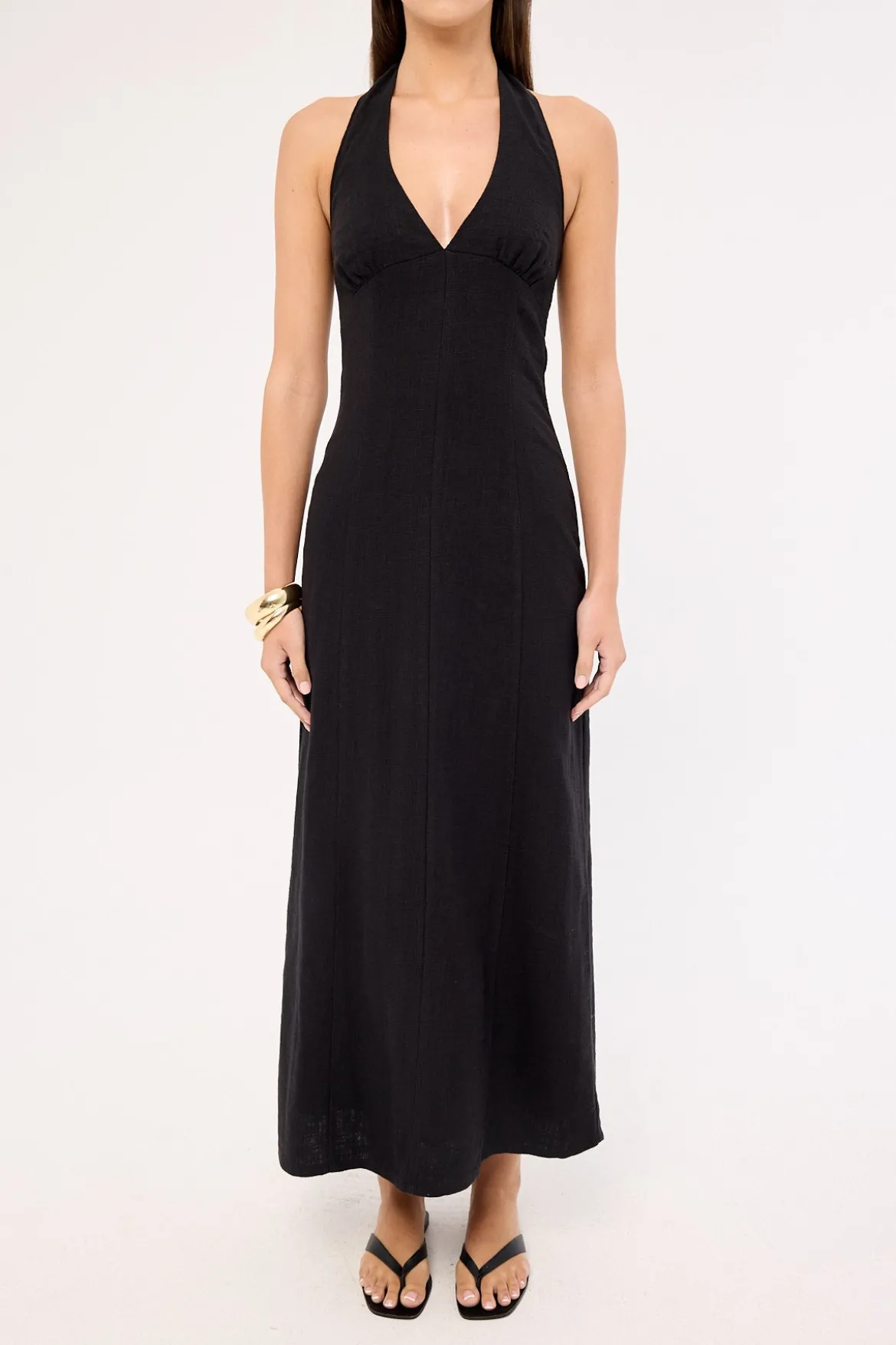 Tessa Halter Linen Maxi Dress Black