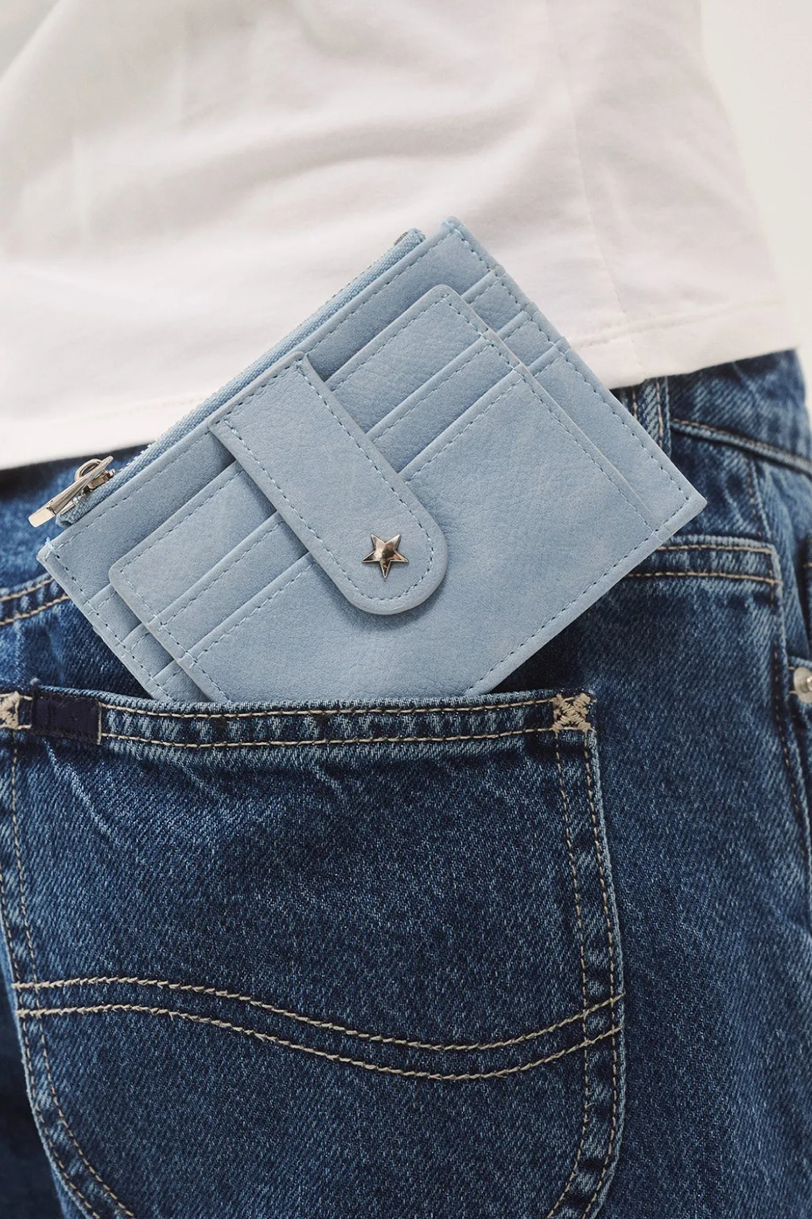 The Daisy Card Wallet Faux Blue Suede