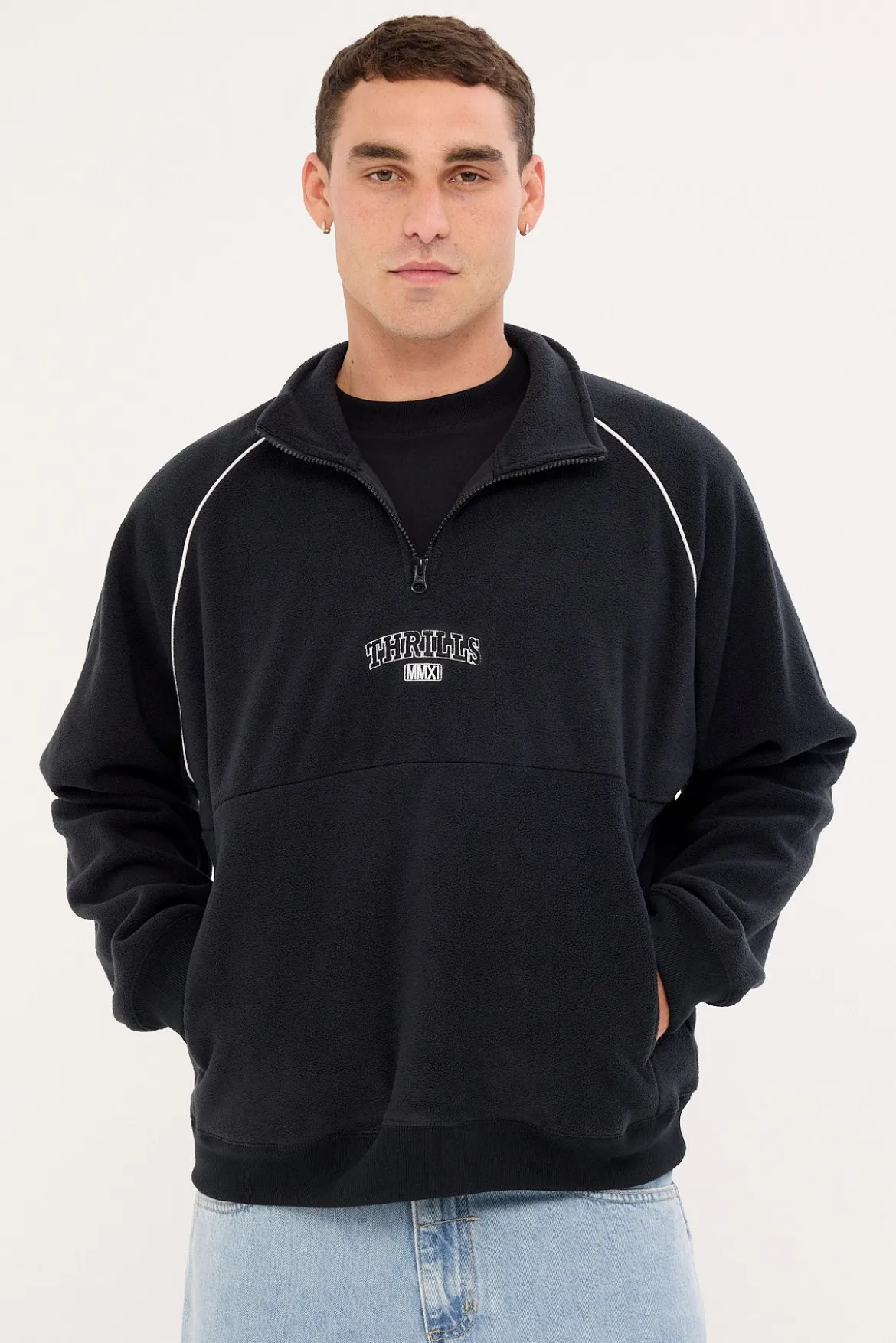 Thrill Of Victory Raglan Quarter Zip Polar Fleece Faded Black