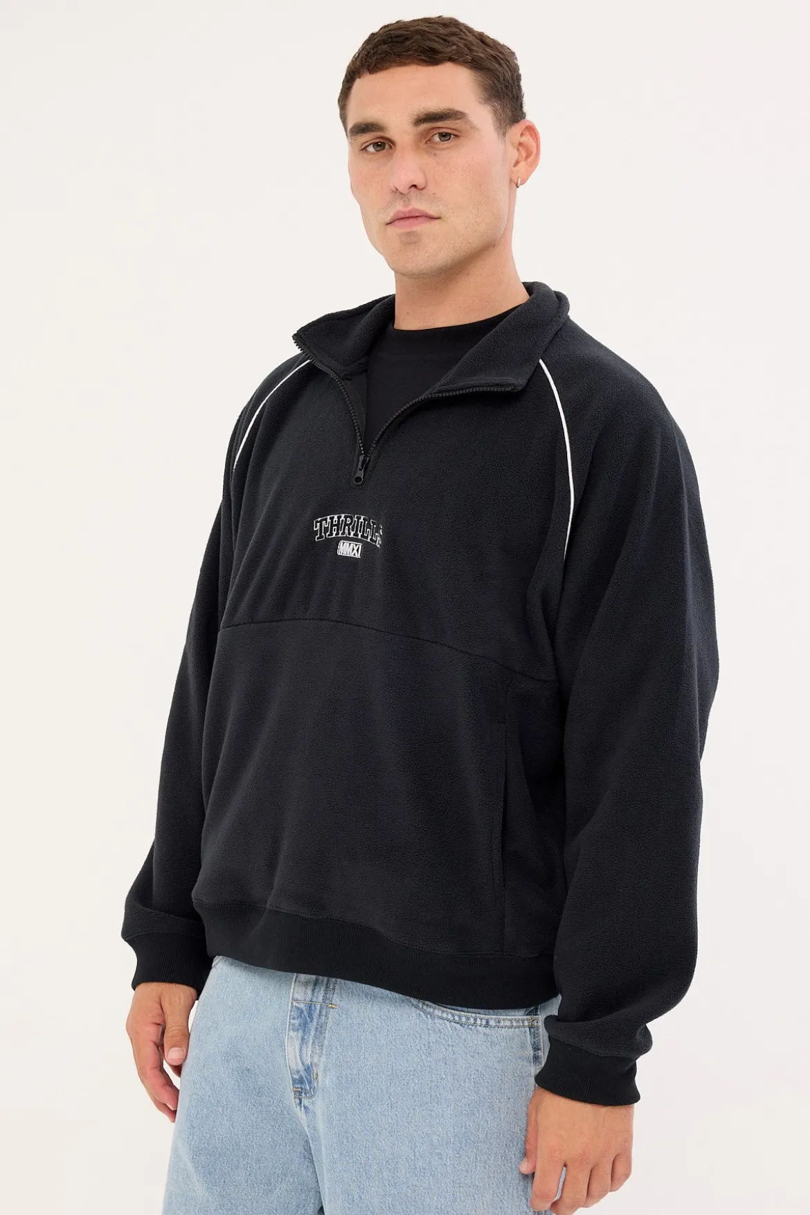 Thrill Of Victory Raglan Quarter Zip Polar Fleece Faded Black