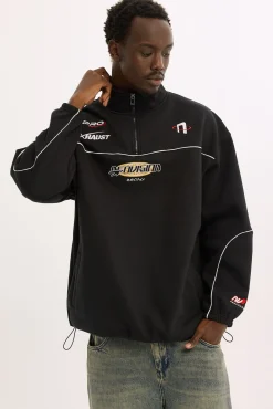 Throttle Elastic Quarter Zip Crew Black
