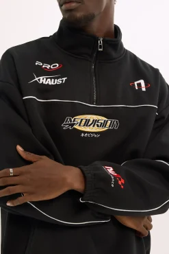 Throttle Elastic Quarter Zip Crew Black