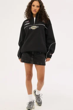 Throttle Elastic Quarter Zip Crew Black