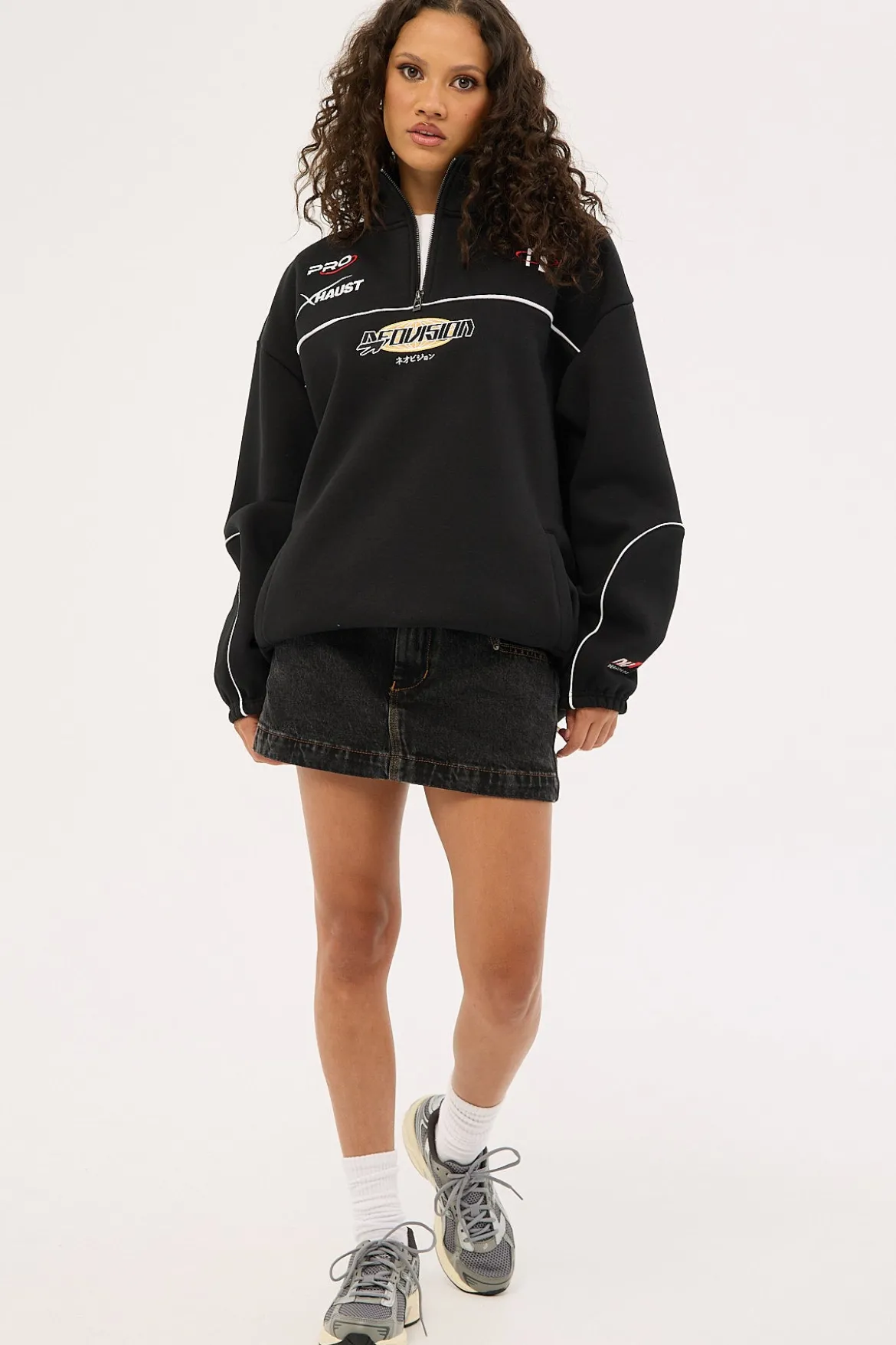 Throttle Elastic Quarter Zip Crew Black
