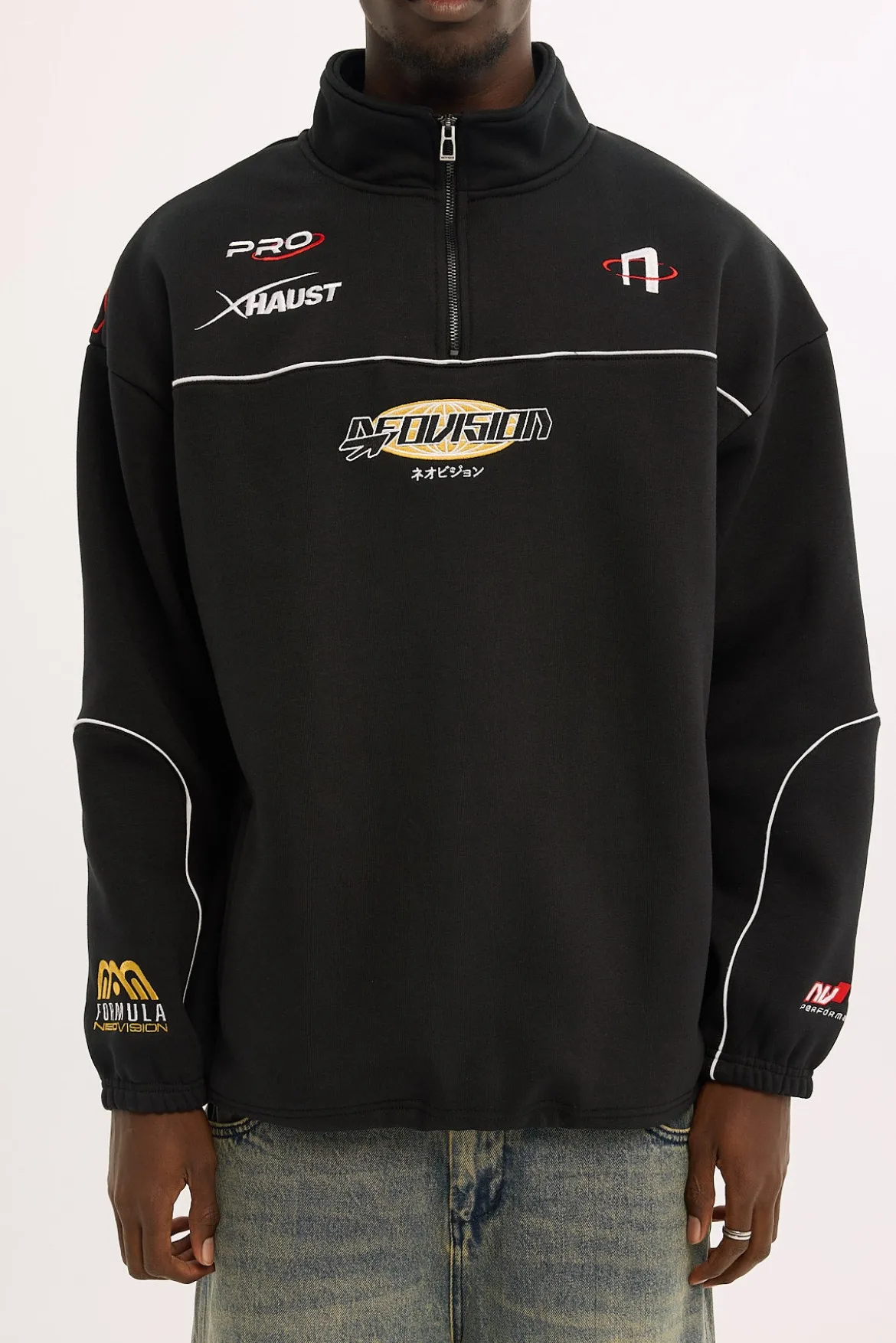 Throttle Elastic Quarter Zip Crew Black