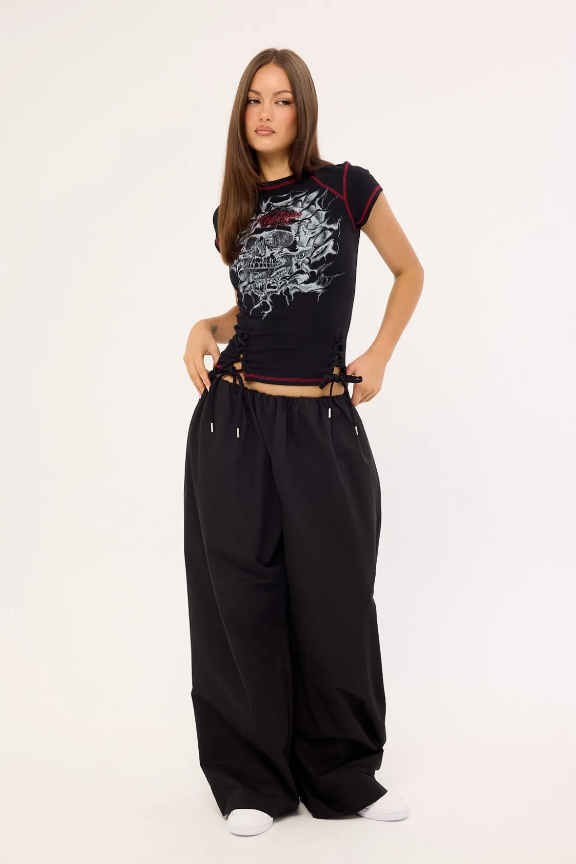 Tombed Lace Front Baby Tee Black