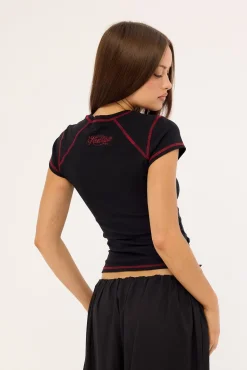 Tombed Lace Front Baby Tee Black