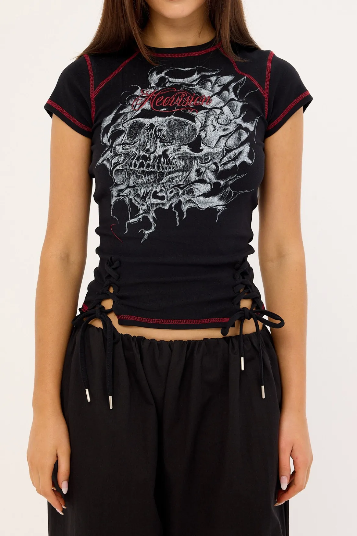 Tombed Lace Front Baby Tee Black