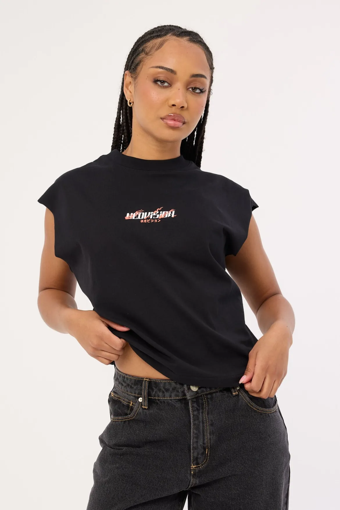 Tora Cropped Muscle Tank Black