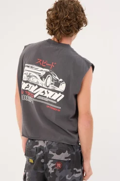 Torque Cropped Muscle Tank Washed Black