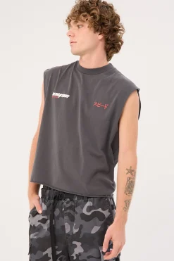 Torque Cropped Muscle Tank Washed Black