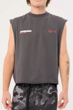 Torque Cropped Muscle Tank Washed Black