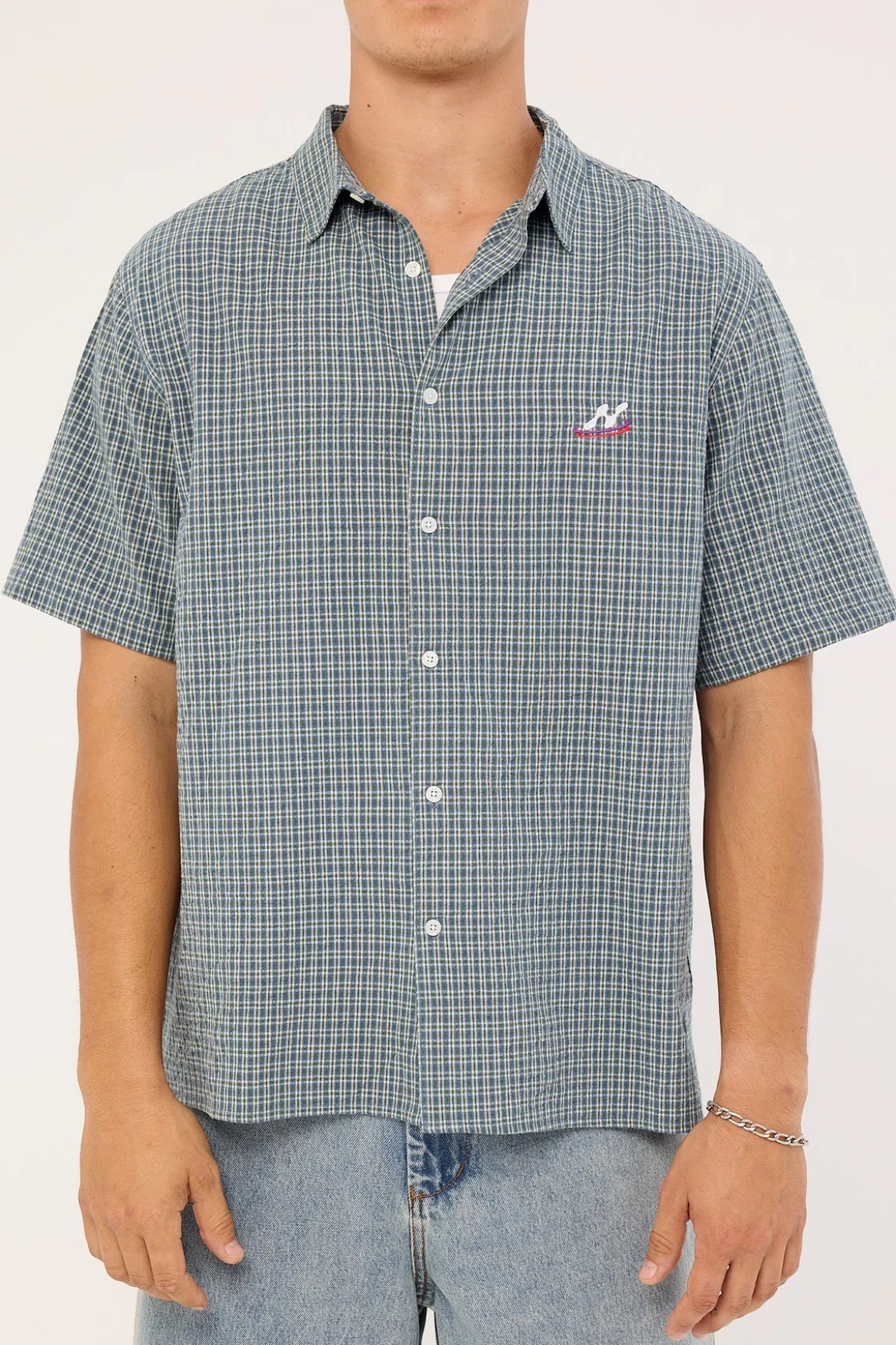 Trace Check Short Sleeve Shirt Green/Blue