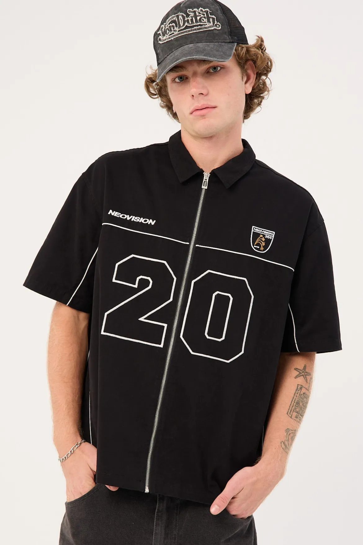 Track Day Oversize Zip Through Shirt Black