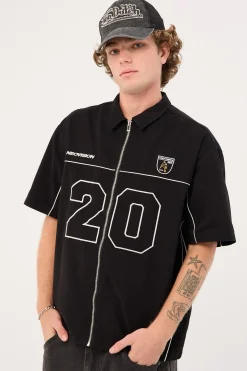 Track Day Oversize Zip Through Shirt Black