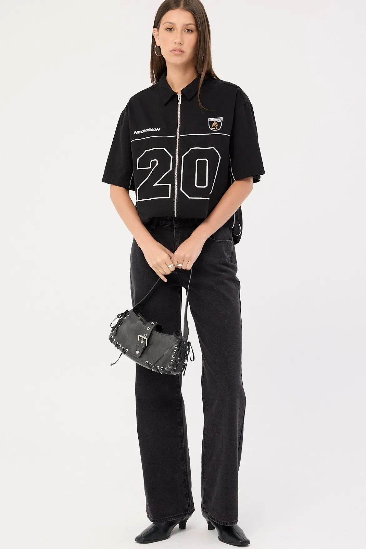 Track Day Oversize Zip Through Shirt Black