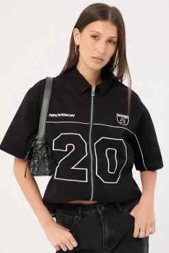 Track Day Oversize Zip Through Shirt Black