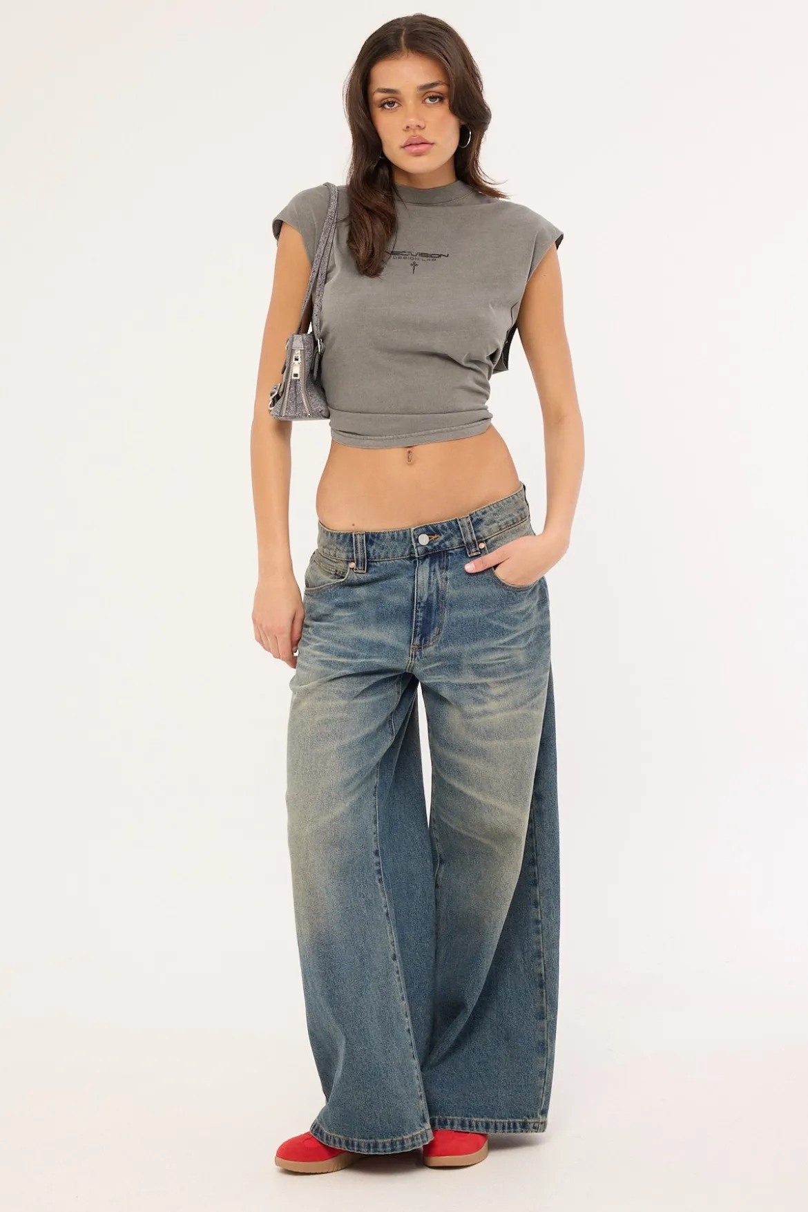 Tribal Cropped Muscle Tank Acid Grey