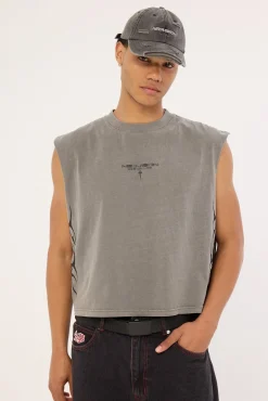 Tribal Cropped Muscle Tank Acid Grey