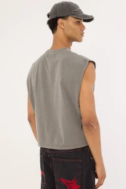 Tribal Cropped Muscle Tank Acid Grey