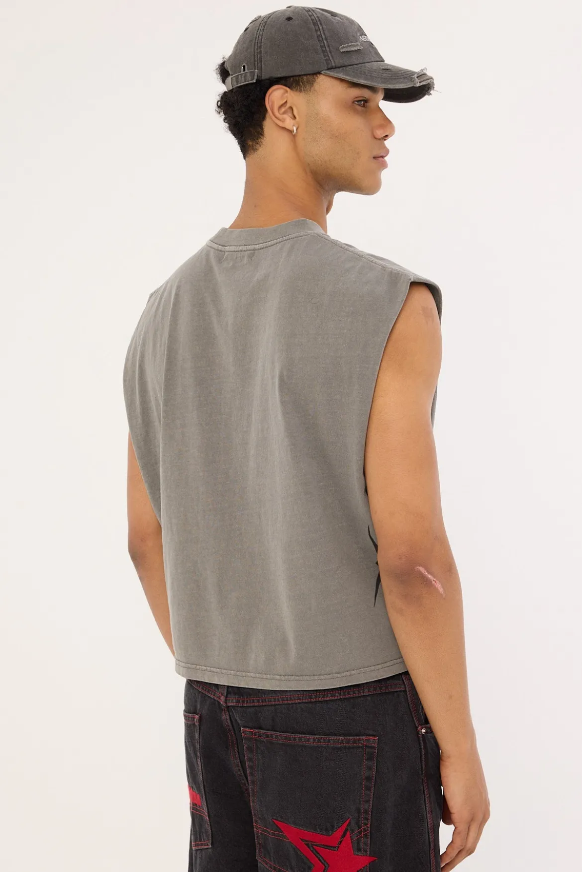 Tribal Cropped Muscle Tank Acid Grey