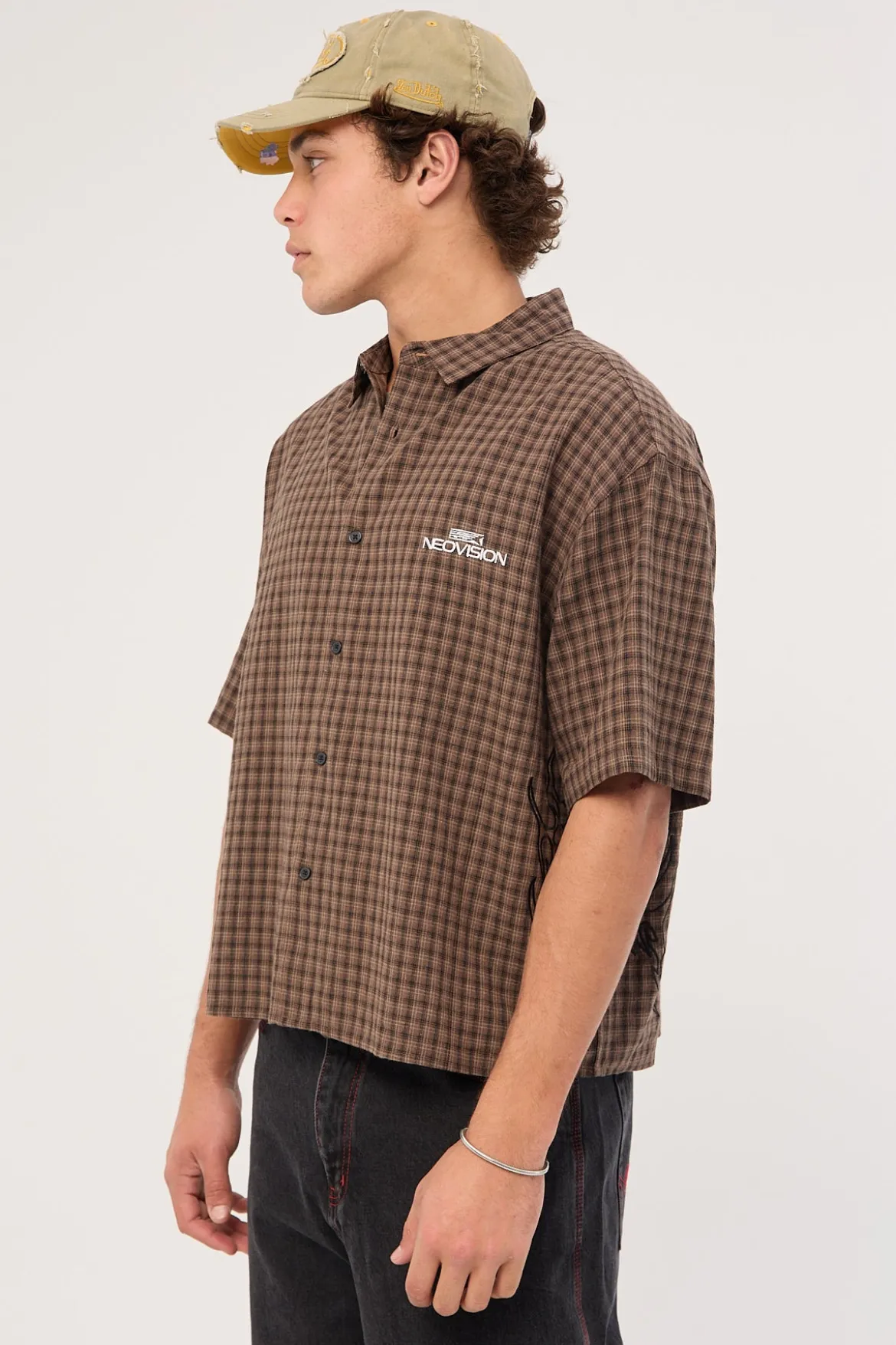 Tribal Oversize Cropped Shirt Brown Check
