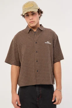 Tribal Oversize Cropped Shirt Brown Check