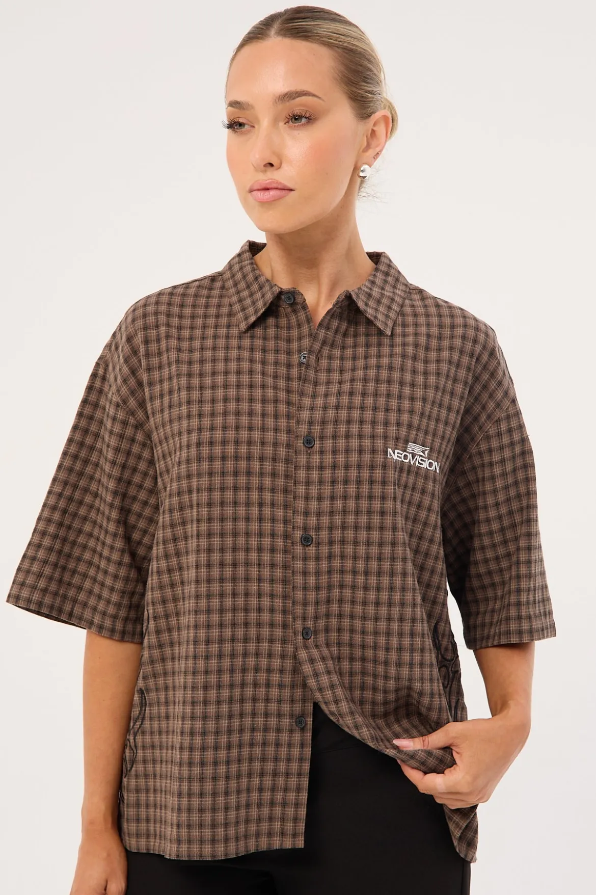 Tribal Oversize Cropped Shirt Brown Check