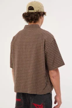 Tribal Oversize Cropped Shirt Brown Check