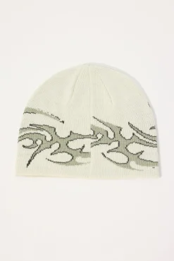 Tribal Skull Cap Beanie Off White