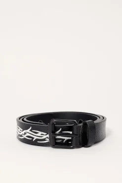 Tribal Slim Leather Belt Black