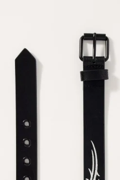 Tribal Slim Leather Belt Black