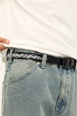 Tribal Slim Leather Belt Black
