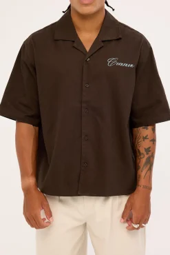 Tropic Shores Boxy Cropped Resort Shirt Coffee Brown