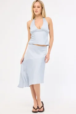 True Romance Satin Halter Top Ice Blue