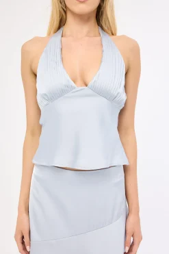 True Romance Satin Halter Top Ice Blue