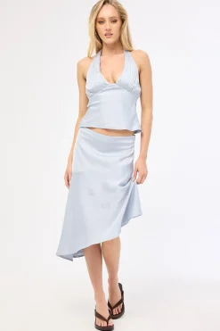 True Romance Satin Midi Skirt Ice Blue
