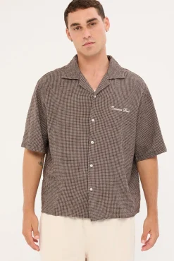 Truman Boxy Cropped Resort Shirt Brown Check