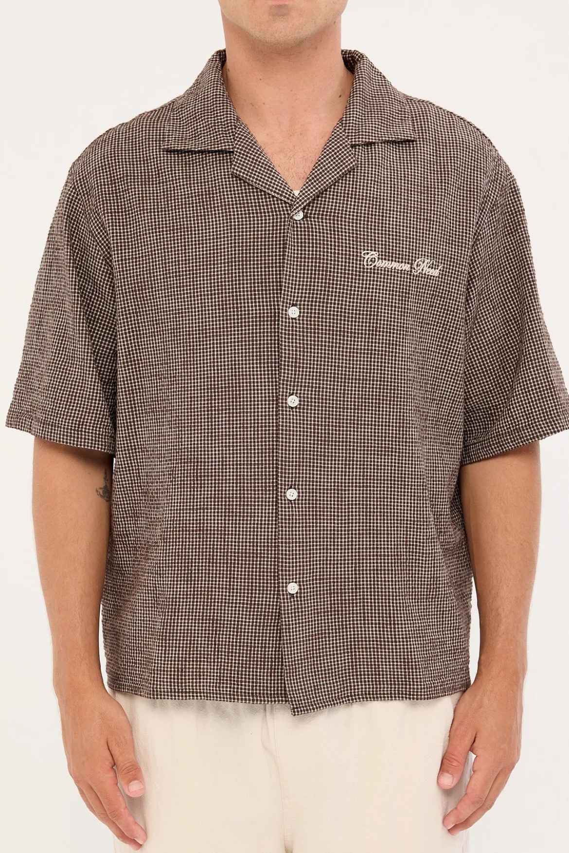Truman Boxy Cropped Resort Shirt Brown Check