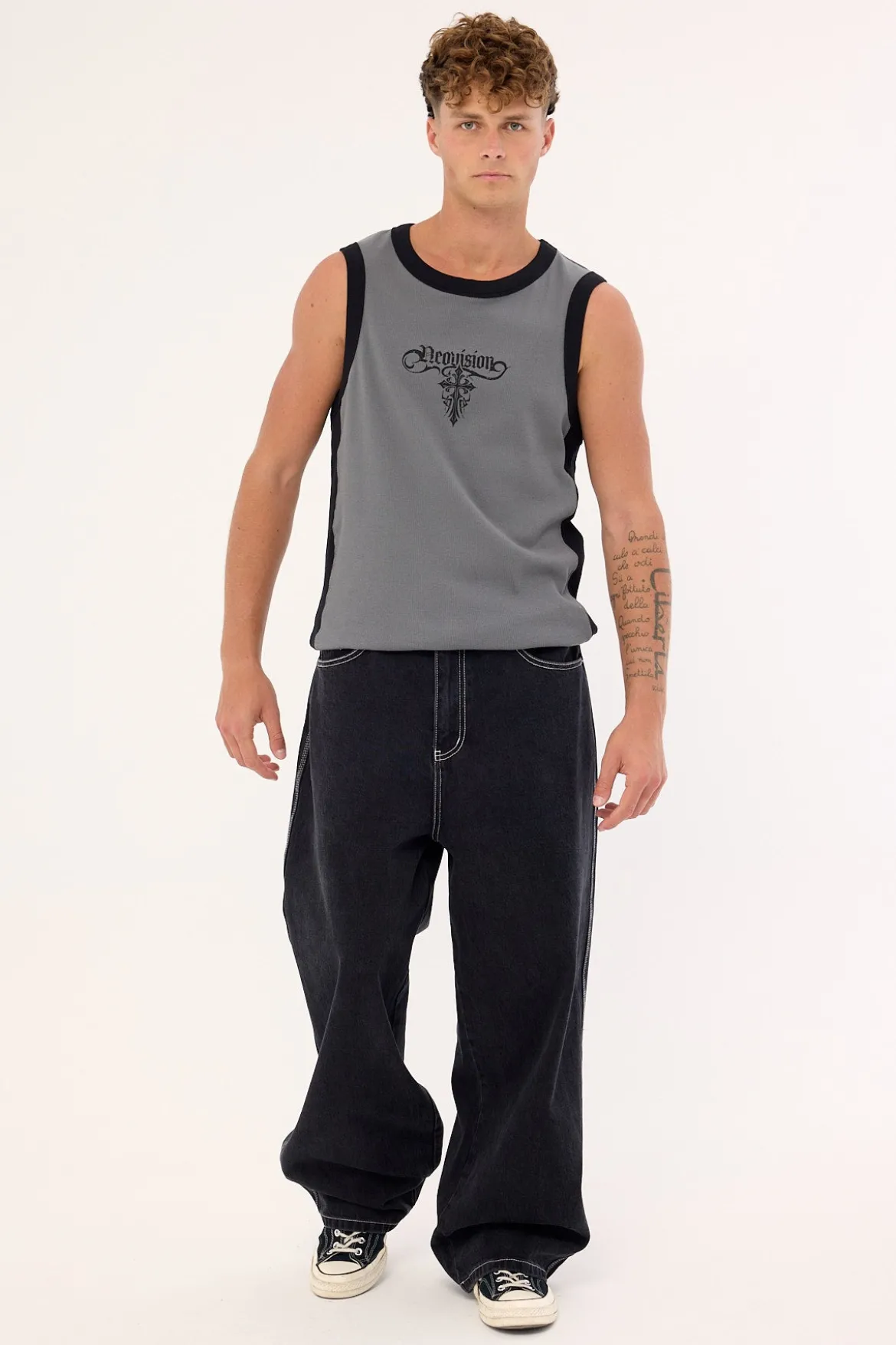 Tusk Panelled Bound High Neck Tank Dark Grey