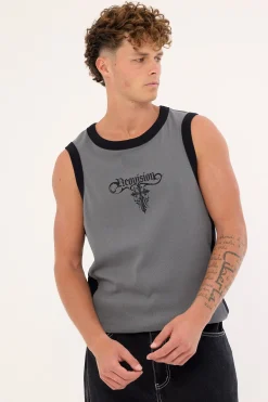 Tusk Panelled Bound High Neck Tank Dark Grey